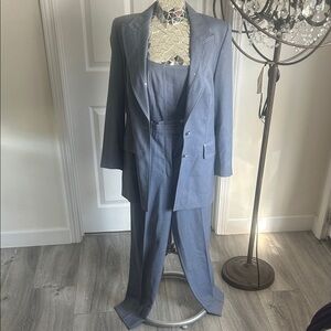 ESCADA By Margaretha Ley Blue Gray Wool 3 Pc Pant Suit Set, 36/US S -B123